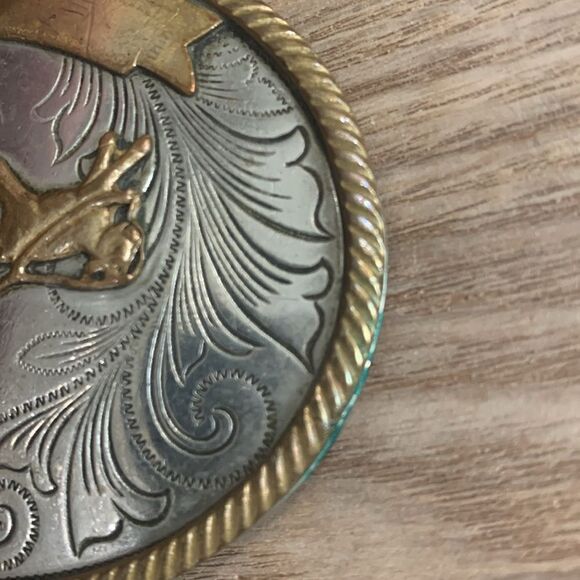 Vintage German Silver Cowboy Roping Calf Oval Belt Buckle - Picture 13 of 17
